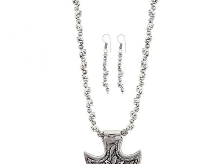 Generic Silver Oxidised Contemporary German Silver Necklace Set For Women Cheap