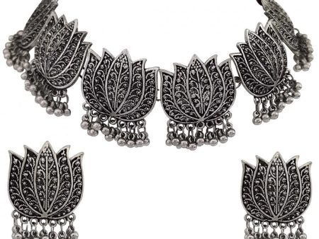 Generic Antique Silver Oxidised Tribal Afghani Necklace With Earrings Set For Women For Sale