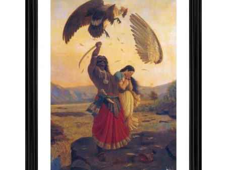 Generic Ravana Carrying off Sita and Opposed by Jatayu 1890 Painting With Wood Photo Frame (Multicolor) For Cheap