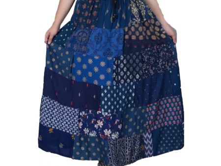 Generic Women s Rayon Printed Elastic Skirt (Blue, Free Size) Discount