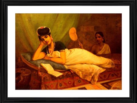 Generic Reclining Nayar lady 1902 Painting With Wood Photo Frame (Multicolor) Online Hot Sale