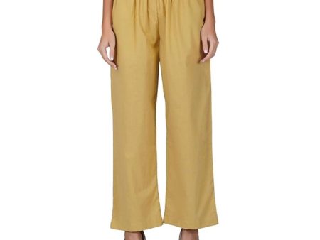 Generic Women s Casual Cotton Cambric Solid Elastic Palazzo Trousers (Beige) Online Sale