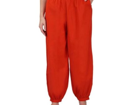 Generic Women s Casual Cotton Cambric Solid Elastic Waist Patiala Harem Pants (Rust) Online now