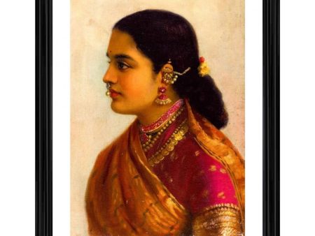 Generic Lady in Crimson Red Saree 1900 Painting With Wood Photo Frame (Multicolor) Hot on Sale