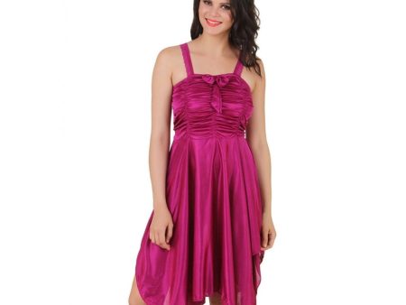 Women s Satin Short Nighty with Sleeve Less(Color: Wine, Neck Type: Square Neck) Online Hot Sale