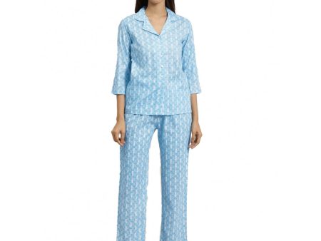 Generic Women s Casual 3 4 th Sleeve Floral Printed Rayon Shirt With Pyjama Pant Night Suit Set (Blue) Online Sale