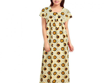 Generic Women s Cotton Printed Maxi Nighty (Off White) Cheap