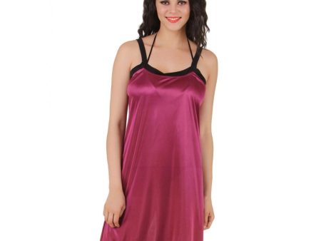 Women s Satin Short Nighty with Sleeve Less(Color: Dark Wine and Black, Neck Type: Square Neck) Fashion