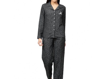 Generic Women s Casual Full Sleeves Polka Dot Printed Rayon Shirt With Pyjama Pant Night Suit Set (Grey) Online