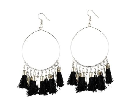 Generic Women s Alloy Hook Dangler Hanging Tassel Fashion Earrings-Black For Sale