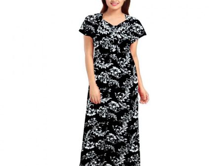 Generic Women s Cotton Printed Maxi Nighty (Black) For Cheap