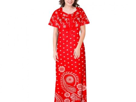 Generic Women s Cotton Printed Maxi Nighty (Red) Sale