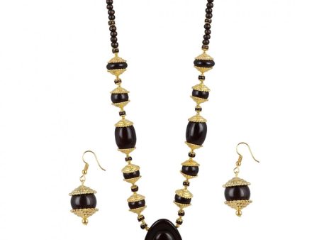 Generic Women s Designer Dark Brown and Golden Beads South Style Necklace (Color: Black) Online