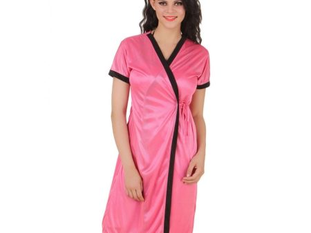 Women s Satin Short Wrap Gown with Half Sleeve(Color: Coral Pink, Neck Type: V Neck) For Sale