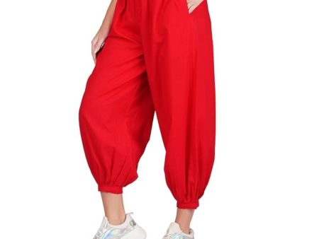 Generic Women s Casual Cotton Cambric Solid Elastic Waist Patiala Harem Pants (Red) Discount