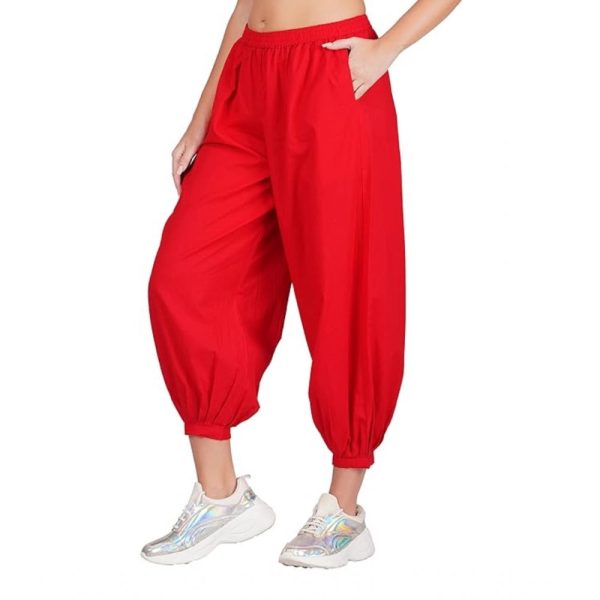 Generic Women s Casual Cotton Cambric Solid Elastic Waist Patiala Harem Pants (Red) Discount