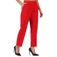 Generic Women s Casual Cotton Flax Solid Adjustable Waist Trouser Pants (Red) Sale