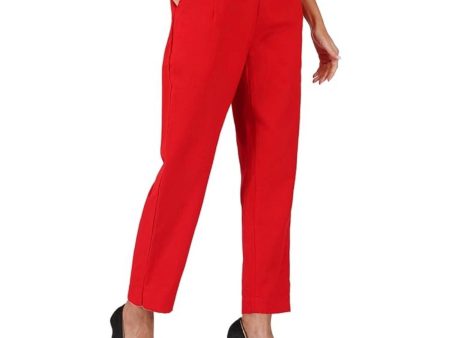 Generic Women s Casual Cotton Flax Solid Adjustable Waist Trouser Pants (Red) Sale