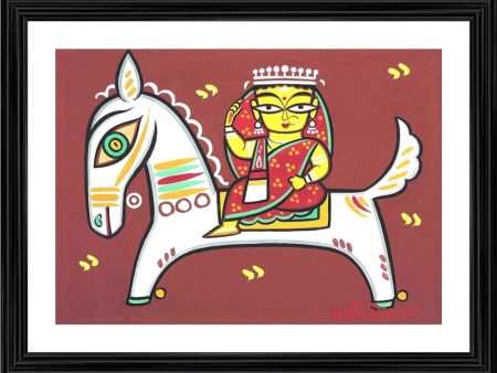 Generic Woman on the Horse Painting With Wood Photo Frame (Multicolor) Hot on Sale