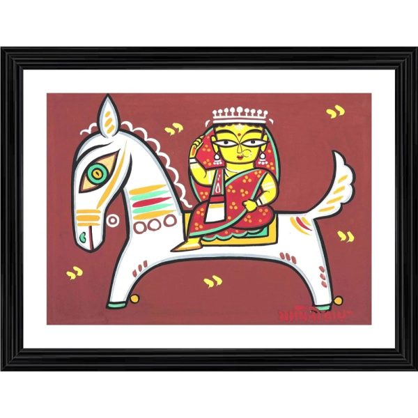 Generic Woman on the Horse Painting With Wood Photo Frame (Multicolor) Hot on Sale