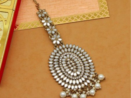 Generic Women s White Color Mirror Work Maang Tikka For Cheap