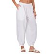 Generic Women s Casual Cotton Cambric Solid Elastic Waist Patiala Harem Pants (White) For Cheap