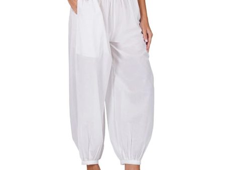 Generic Women s Casual Cotton Cambric Solid Elastic Waist Patiala Harem Pants (White) For Cheap