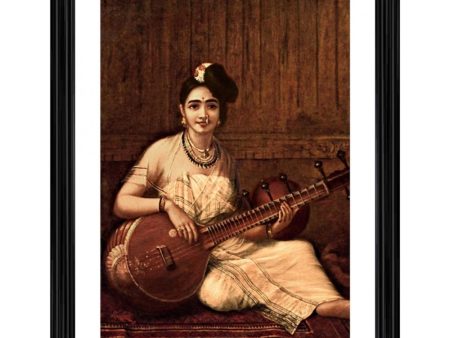 Generic Malabar Lady with Veena 1900 Painting With Wood Photo Frame (Multicolor) Supply