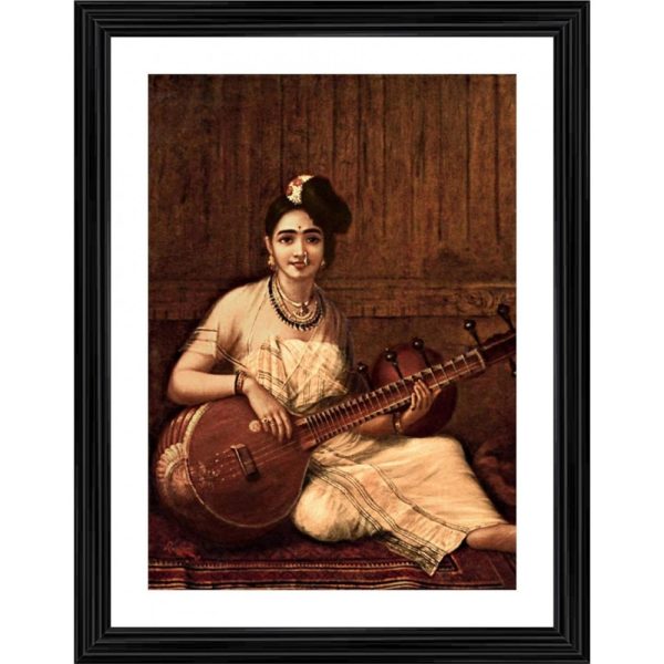 Generic Malabar Lady with Veena 1900 Painting With Wood Photo Frame (Multicolor) Supply