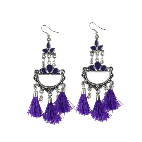 Generic Women s Silver Plated Afgani Tassel Earring (Color: Purple) Fashion