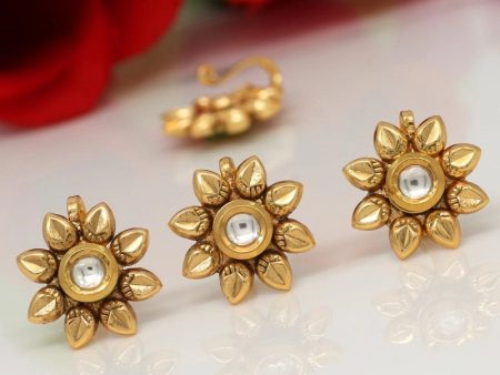 Generic Women s White Color Kundan Nose Pin Combo Of 4 Pieces Discount