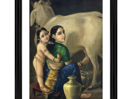 Generic Yashoda Bal Krishna with Ornaments 1870 Painting With Wood Photo Frame (Multicolor) on Sale