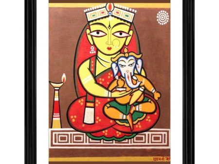 Generic Ganesh Parvati Painting With Wood Photo Frame (Multicolor) on Sale