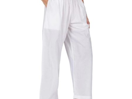 Generic Women s Casual Cotton Cambric Solid Elastic Palazzo Trousers (White) Online Hot Sale