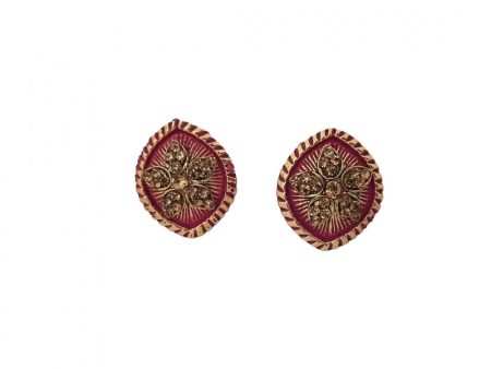 Generic Women s Alloy Ceramic Stone And Designer Work Gold Plated Stud (Pink) Discount