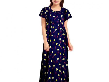 Generic Women s Cotton Printed Maxi Nighty (Purple) on Sale