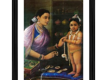 Generic Yashoda Bal Krishna with Cow 1879 Painting With Wood Photo Frame (Multicolor) Online