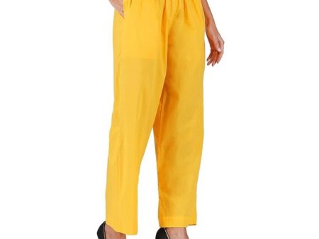 Generic Women s Casual Cotton Cambric Solid Elastic Palazzo Trousers (Yellow) Online now