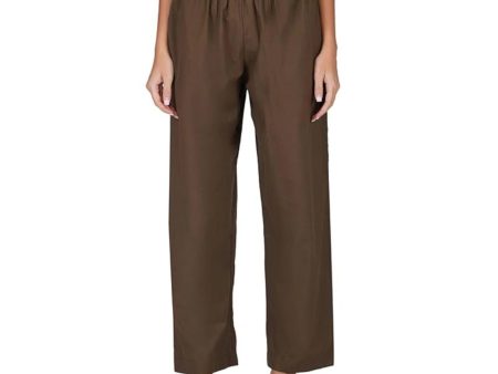 Generic Women s Casual Cotton Cambric Solid Elastic Palazzo Trousers (Brown) Online Hot Sale