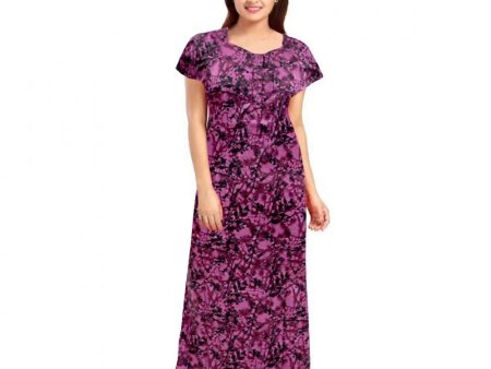 Generic Women s Cotton Printed Maxi Nighty (Wine) For Cheap