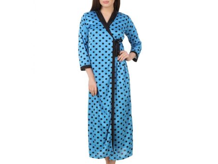 Women s Satin Wrap Gown3 and 4 Sleeve(Color: Turquoise and Black, Neck Type: V Neck) Supply