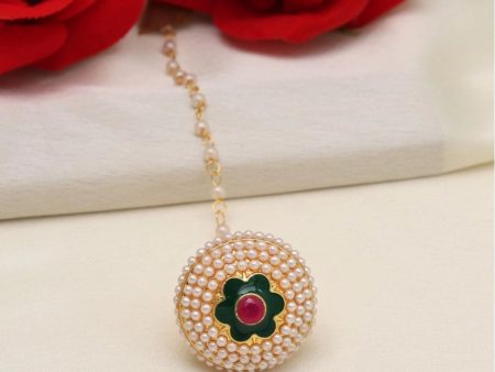 Generic Women s Maroon & Green Color Meena Work Borla Tikka Online