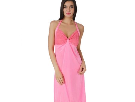 Women s Satin Short Nighty with Sleeve Less(Color: Pink, Neck Type: Halter Neck) Sale