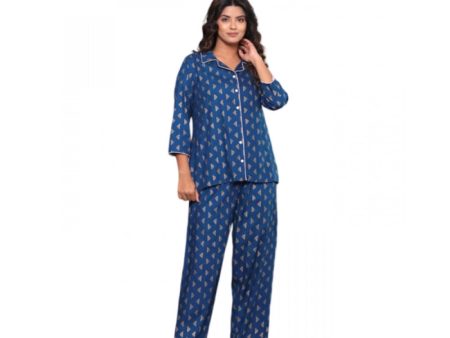 Generic Women s Casual Rayon 3-4th Sleeve Night Suit Set (Blue) Online Sale