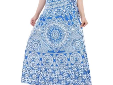 Generic Women s Cotton Printed Wrap Around Maxi Skirt (Blue, Free Size) Online