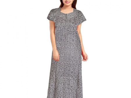 Generic Women s Cotton Printed Maxi Nighty (Grey) Discount