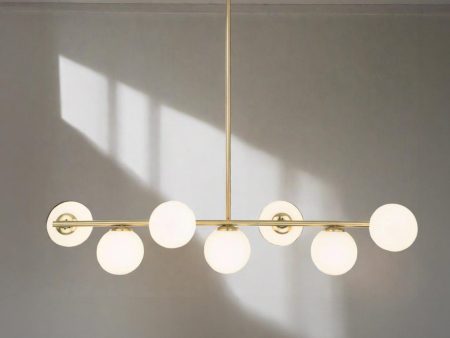 Adjustable 7 Light Brass Pendant Light with Frosted Round Glass Cheap