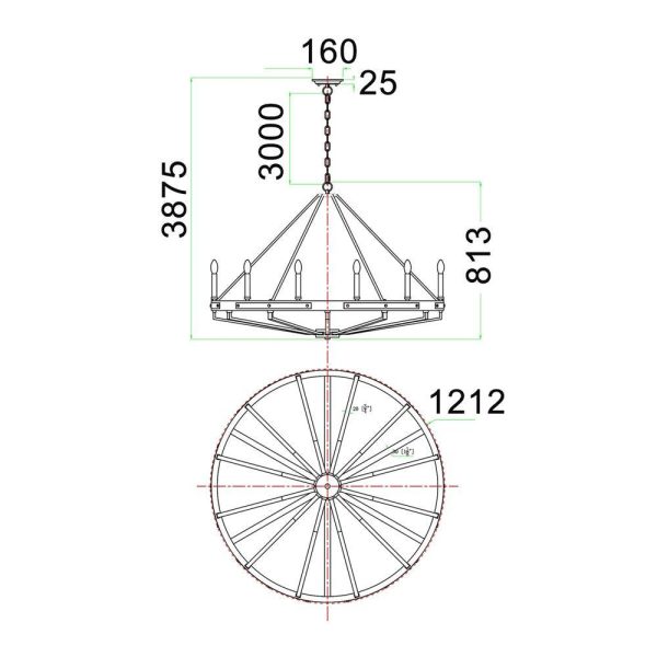 Funale Pendant Light 12Lt in Natural Wood Oil Rubbed Bronze or Oak Wood Satin Brass Fashion