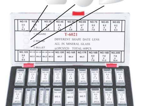 60 Piece Date Lens Assortments (Square, Round, Bullet) Online